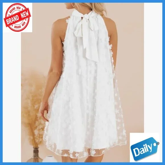 Summer Halter Mini A-Line Swing Dress Formal Cocktail Wedding Guest - Picture 2 of 5